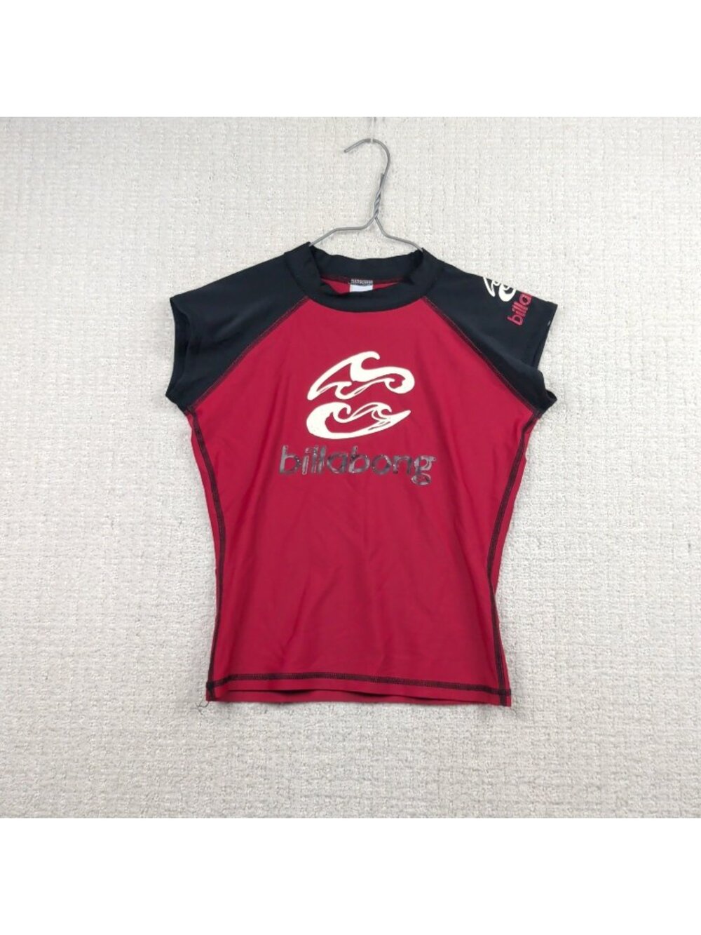 Y2K Billabong Surf Rash Guard Swim Top Surfer 2000's Beach Wom Sz S Fitted Red